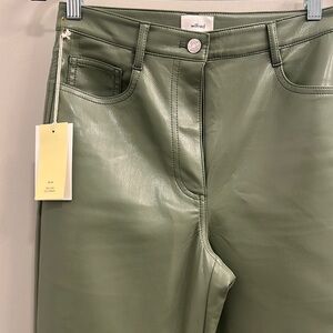 Aritzia Wilfred Melina Sage Green Leather Pants Size 4 NWT